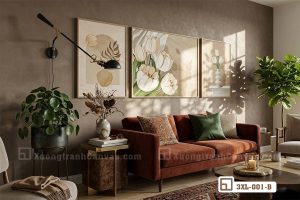 Bộ Tranh Bắc Âu hoa tulip tinh khôi - Nghệ thuật đối xứng cho không gian hiện đại 3XL 001 B m3 tranh bac au hoa tulip nghe thuat treo tuong phong khach tone mau tram am sang trong