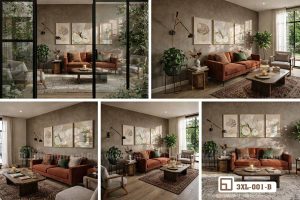 Bộ Tranh Bắc Âu hoa tulip tinh khôi - Nghệ thuật đối xứng cho không gian hiện đại 3XL 001 B m5 tranh bac au hoa tulip bo tranh treo tuong da khung hinh cho can ho sang trong