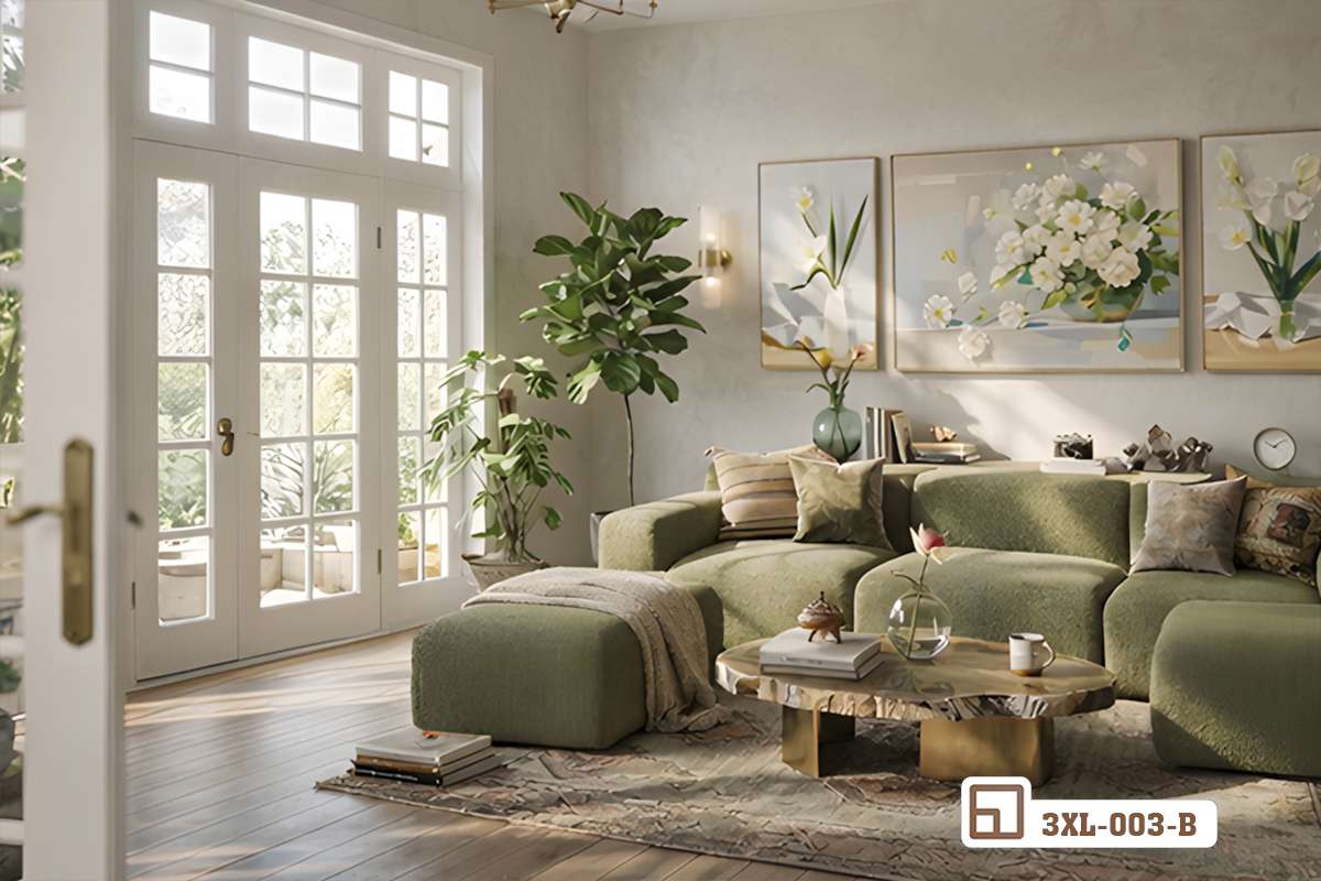 tranh bình hoa tươi điểm nhấn mảng tường lớn phòng khách Mảng tường lớn phòng khách trở nên sinh động và có chiều sâu hơn nhờ bộ tranh bình hoa tươi nghệ thuật