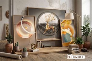 Tranh hươu vàng phong thủy kiến tạo không gian sống vương giả đỉnh cao 3XL 004 A m4 tranh huou vang phong thuy dat goc phong trang tri moc mac cao cap xuongtranhcanvas