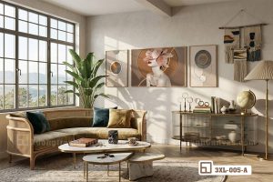Tranh hiện đại cô gái hoa hồng tinh tế tạo điểm nhấn nghệ thuật cho phòng khách 3XL 005 A m2 tranh hien dai co gai hoa hong phong cach wabi sabi thanh lich cho khong gian mo