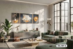 3XL 007 A Tranh Canvas Ngựa Thần Pegasus Trừu Tượng Tông Xanh Vàng Kim Sang Trọng m2