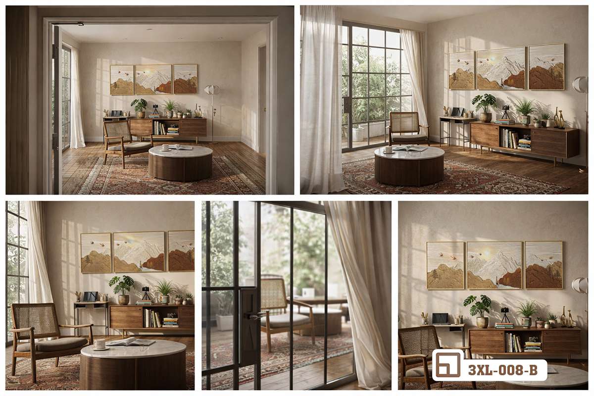 Tổng hợp các góc phối cảnh thực tế bộ tranh phong cảnh mùa thu trong căn hộ hiện đại Tranh phong cảnh mùa thu góc nhìn từ lối ra vào phòng khách