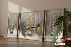 3XL 011 A Tranh Canvas Ánh Kim Sang Trọng Tông Xám Vàng Đẳng Cấp m1