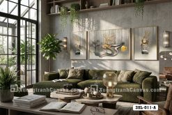 3XL 011 A Tranh Canvas Ánh Kim Sang Trọng Tông Xám Vàng Đẳng Cấp m2