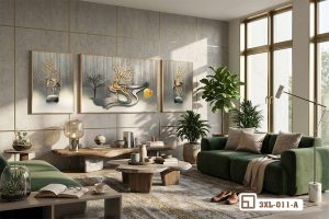 Tranh hươu vàng tài lộc thịnh vượng: Biểu tượng của sự phú quý và bình an vĩnh cửu 3XL 011 A m8 tranh huou vang tai loc diem nhan tuong be tong hien dai xuongtranhcanvas