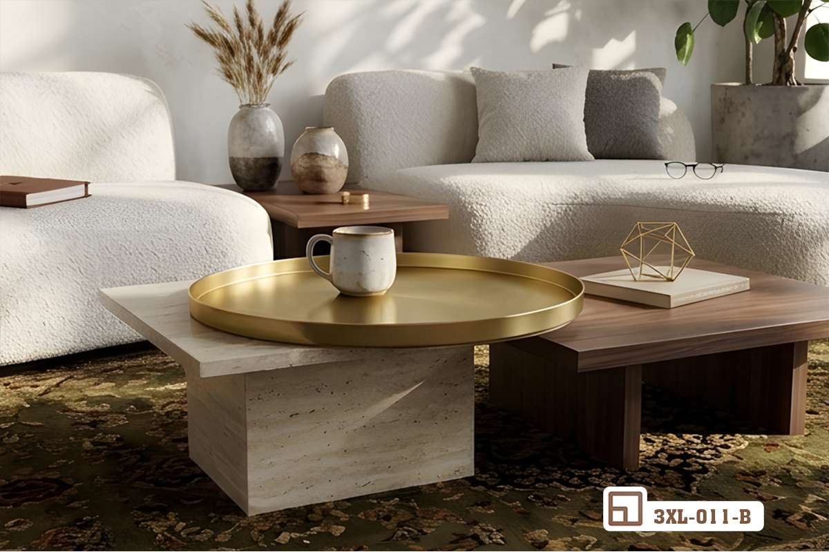 tranh phong cảnh treo phòng khách rộng rãi kết hợp bàn trà vàng và sofa góc Phòng khách rộng rãi với bộ tranh phong cảnh treo tường kết hợp bàn trà mặt gương vàng kim cao cấp