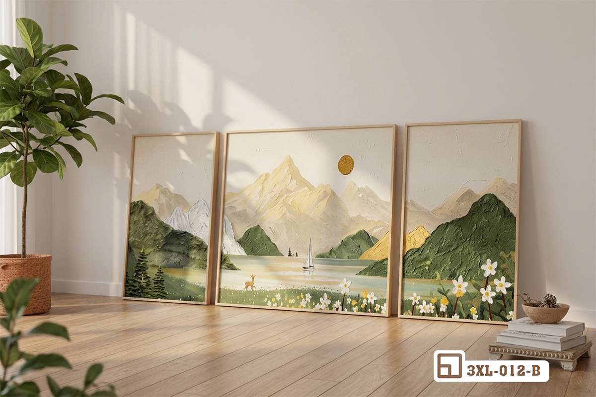 Tranh thiên nhiên đồng quê yên bình: Khúc ca dịu ngọt sưởi ấm tâm hồn mọi gia chủ 3XL 012 B m2 bo tranh thien nhien dong que dung san kho lon thoi thuong