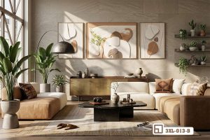 Tranh gia đình voi nghệ thuật - Biểu tượng của sự gắn kết yêu thương và bình yên sâu thẳm 3XL 013 B m2 bo tranh gia dinh voi nghe thuat treo tuong phong khach xuongtranhcanvas