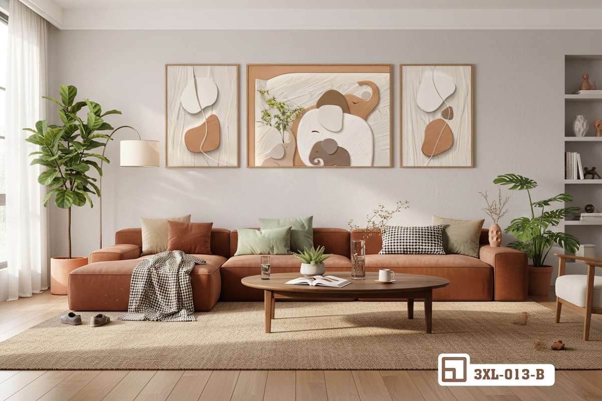 Tranh gia đình voi nghệ thuật - Biểu tượng của sự gắn kết yêu thương và bình yên sâu thẳm 3XL 013 B m3 mau tranh gia dinh voi nghe thuat toi gian cho phong khach mo