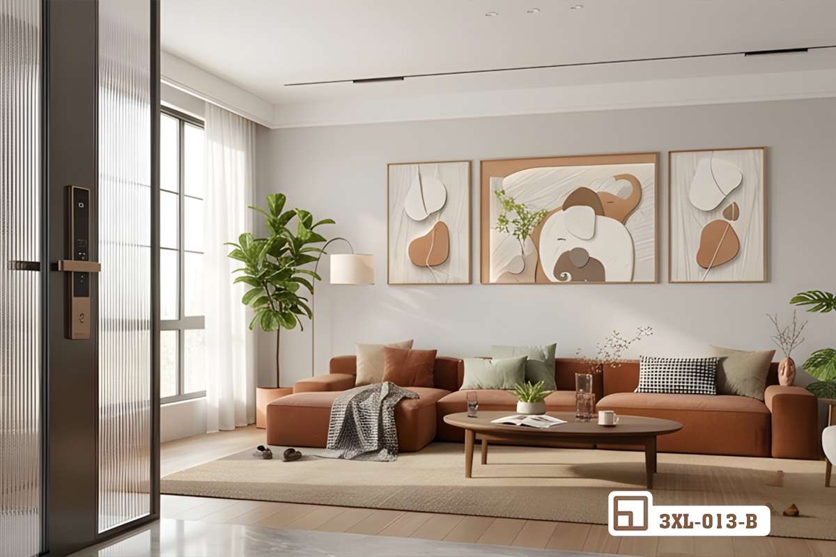 Tranh gia đình voi nghệ thuật - Biểu tượng của sự gắn kết yêu thương và bình yên sâu thẳm 3XL 013 B m6 tranh gia dinh voi nghe thuat hanh lang thong tang biet thu