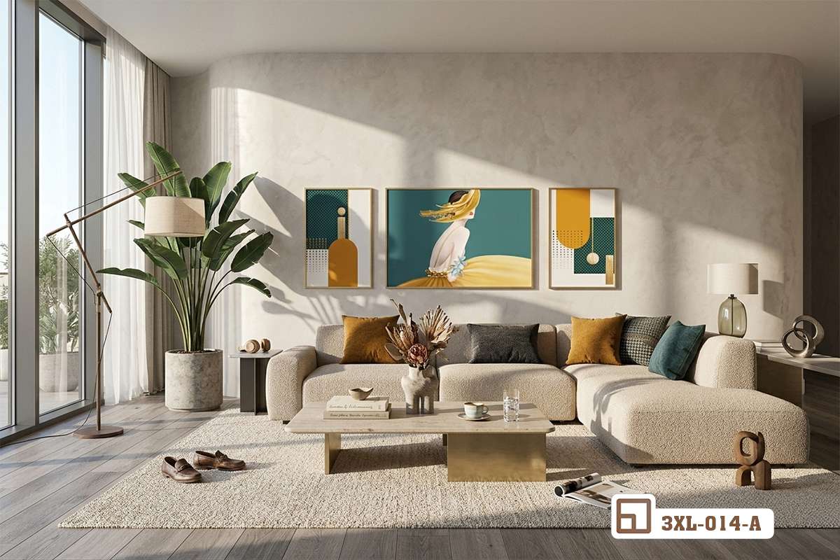 Tranh bình hoa cách điệu - Tôn vinh khí chất thanh cao và tài lộc viên mãn cho gia chủ 3XL 014 A m3 tranh huou vang phong thuy goc thu gian canh cua so lon