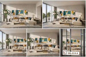 Tranh bình hoa cách điệu - Tôn vinh khí chất thanh cao và tài lộc viên mãn cho gia chủ 3XL 014 A m5 bo tranh huou vang phong thuy collage da goc nhin can ho xuongtranhcanvas