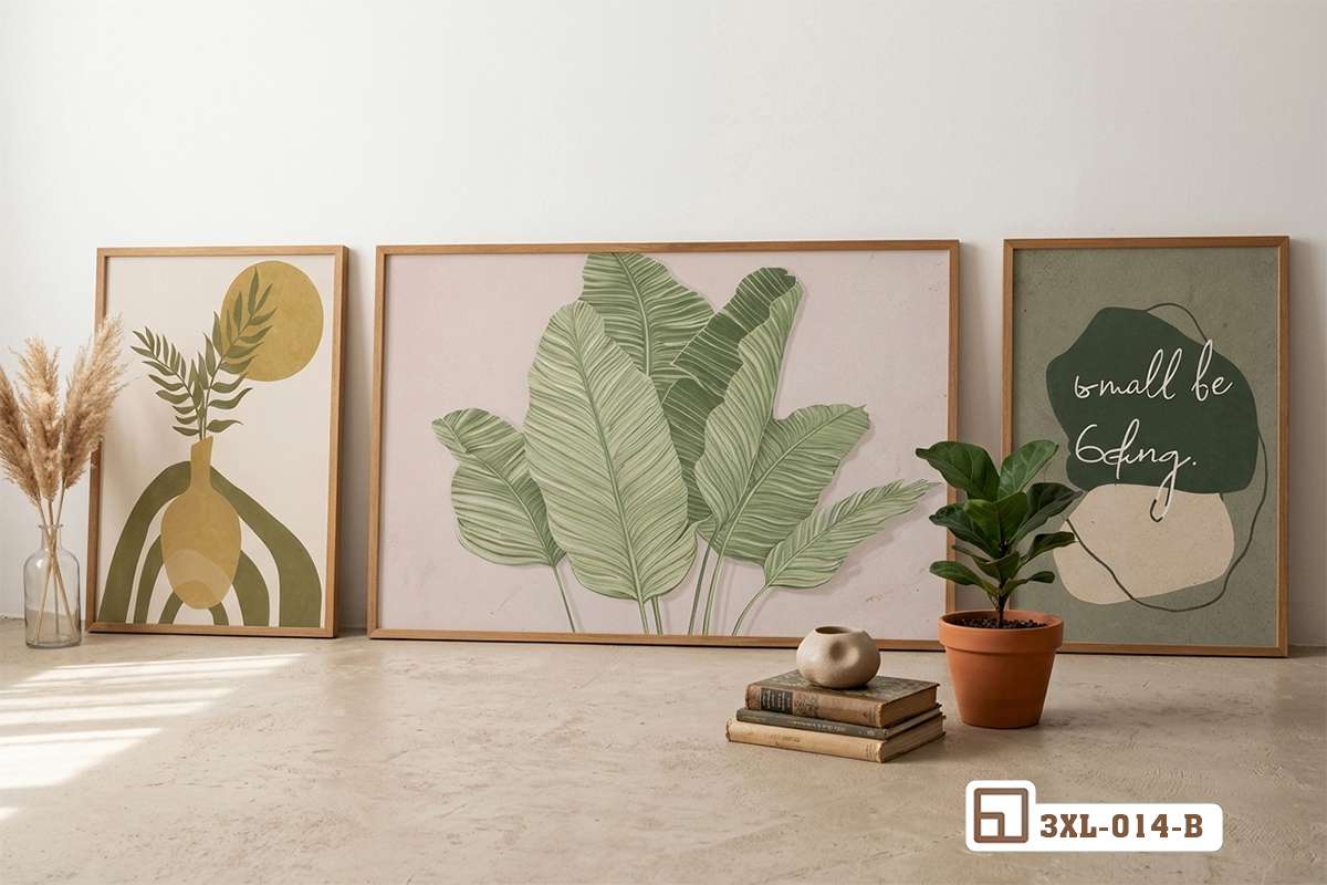 Tranh lá cây nhiệt đới - Mang hơi thở thiên nhiên xanh mát vào không gian sống đẳng cấp 3XL 014 B m1 tranh la cay nhiet doi xanh mat khong gian phong khach hien dai