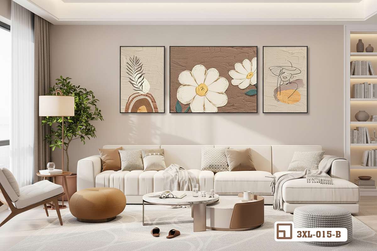 Tranh hoa cúc trắng nghệ thuật - Khúc ca thanh xuân dịu ngọt chạm đến cảm xúc thăng hoa 3XL 015 B m3 tranh hoa cuc trang nghe thuat khung go tinh te goc nhin mo