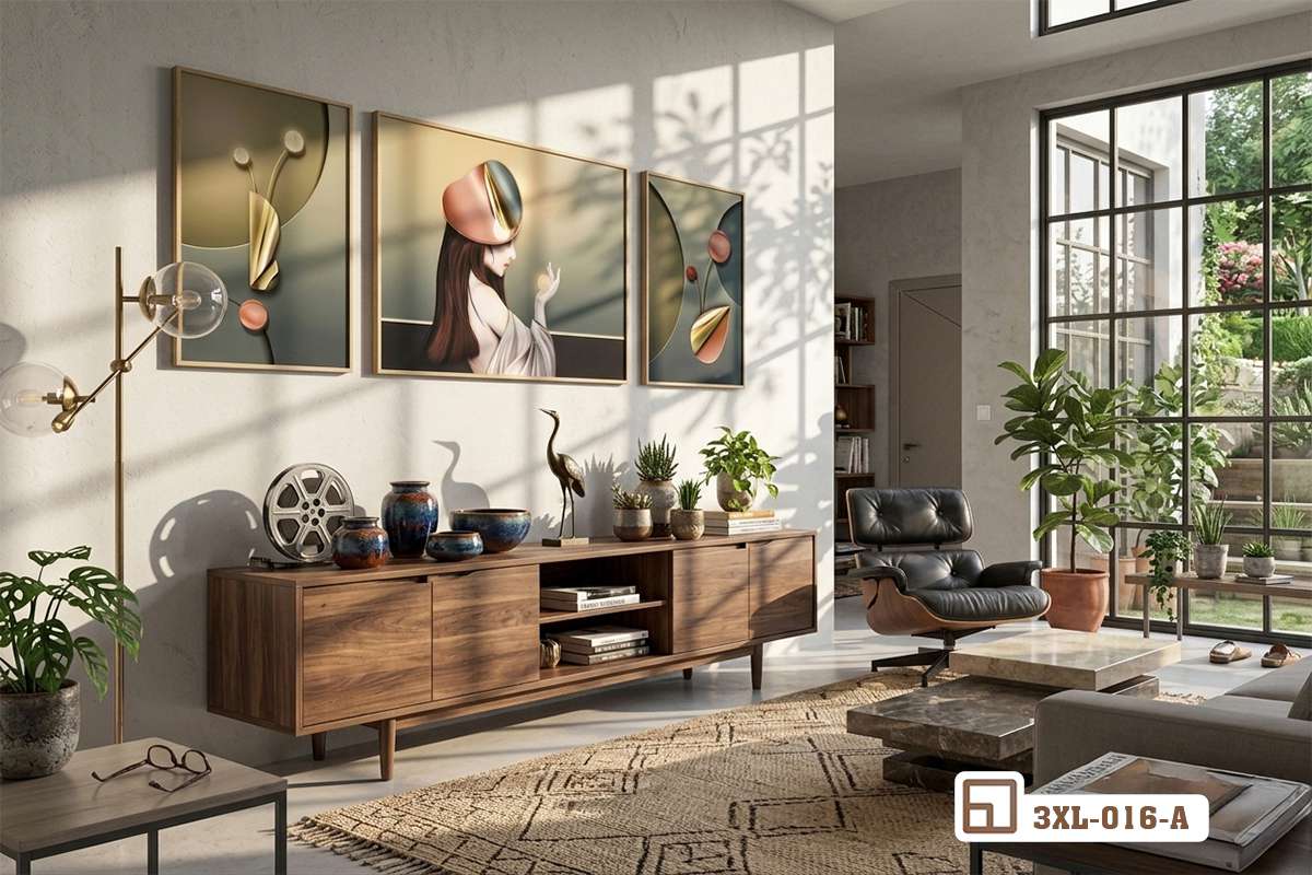 Tranh thiếu nữ phong cách hiện đại - Nét đẹp kiêu sa và huyền bí đánh thức mọi giác quan 3XL 016 A m2 bo tranh thieu nu phong cach hien dai nghe thuat phong khach