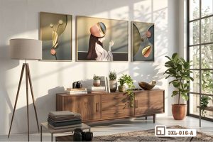 Tranh thiếu nữ phong cách hiện đại - Nét đẹp kiêu sa và huyền bí đánh thức mọi giác quan 3XL 016 A m7 tranh thieu nu phong cach hien dai treo tuong sofa phong khach lon xuongtranhcanvas