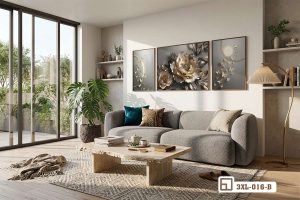 Tranh hoa mẫu đơn mạ vàng - Biểu tượng vương giả mang vượng khí và phú quý vào nhà 3XL 016 B m2 bo tranh hoa mau don ma vang treo tuong phong khach rong xuongtranhcanvas