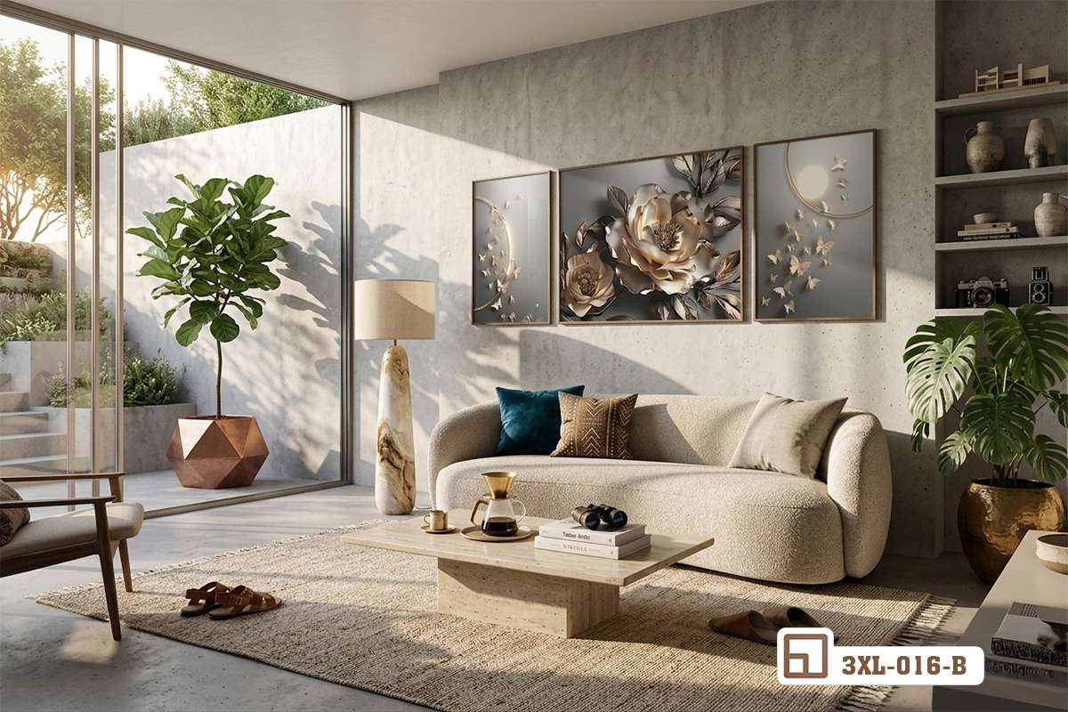 Tranh hoa mẫu đơn mạ vàng - Biểu tượng vương giả mang vượng khí và phú quý vào nhà 3XL 016 B m8 tranh hoa mau don ma vang kho lon tua tuong phong khach