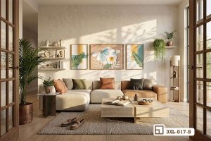 Tranh hoa lá tối giản - Điểm nhấn tinh tế cho không gian sống hiện đại 3XL 017 B m2 bo tranh hoa la toi gian treo tuong phong khach hien dai xuongtranhcanvas