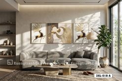 3XL 018 A Tranh Canvas Tuần Lộc Vàng Trừu Tượng Sang Trọng Hiện Đại m2