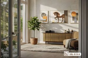 Tranh ngựa phong thủy - Biểu tượng tài lộc và vượng khí thịnh vượng 3XL 019 A m7 tranh ngua phong thuy ket hop noi that go tu nhien cao cap xuongtranhcanvas