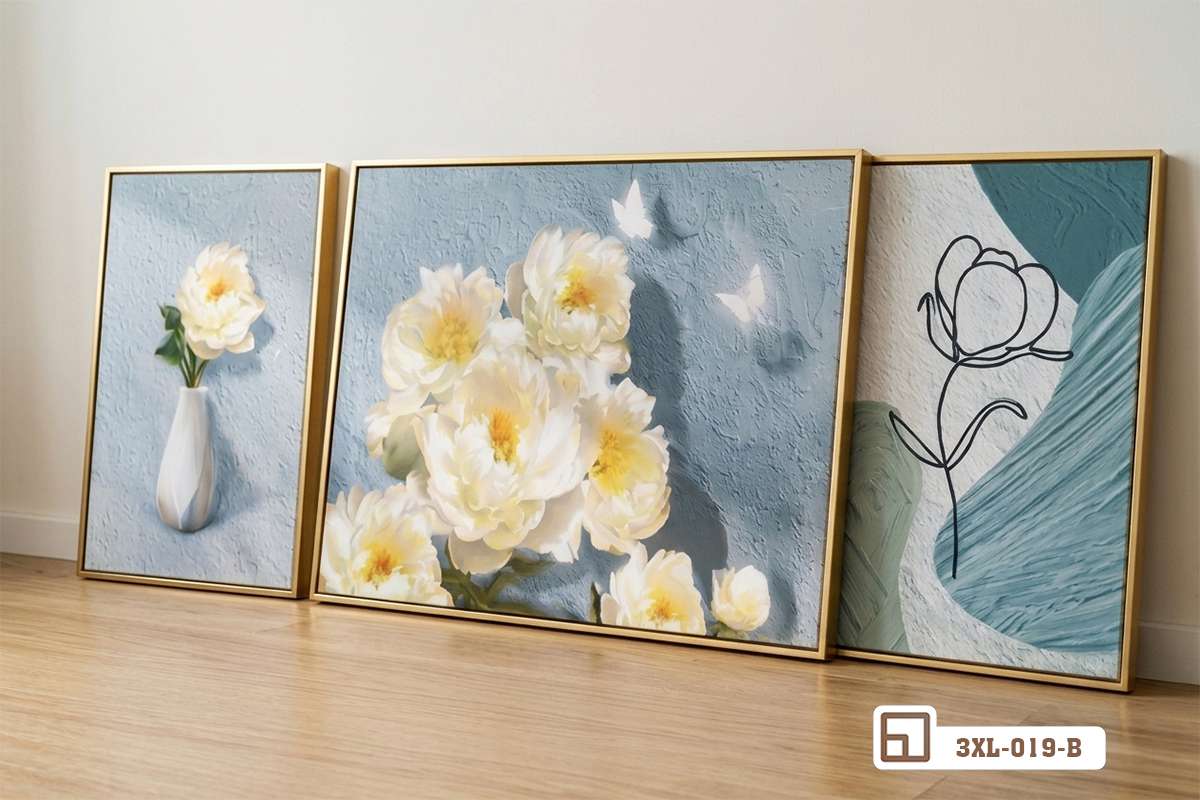 tranh hoa mẫu đơn phối cảnh ban công xanh mát phong cách thượng lưu Bộ tranh hoa mẫu đơn trưng bày ngoài khu vực ban công kết hợp các chậu cây xanh mát mang phong cách thượng lưu