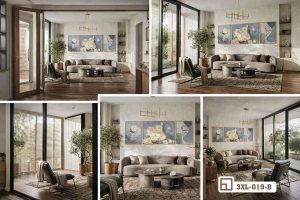 Tranh hoa mẫu đơn - Vẻ đẹp kiêu sa và thanh lịch cho ngôi nhà 3XL 019 B m5 tranh hoa mau don bo collage da goc nhin kien truc biet thu xuongtranhcanvas