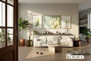 Tranh hoa tulip vàng - Nốt trầm thanh nhã cho không gian phòng khách hiện đại 3XL 021 B m8 tranh hoa tulip vang diem nhan tuong be tong hien dai duong dai xuongtranhcanvas