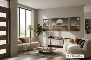 Tranh hươu vàng nghệ thuật - Biểu tượng của sự thịnh vượng và vương giả 3XL 023 A m6 tranh huou vang nghe thuat moc mac treo tuong phong khach lon xuongtranhcanvas
