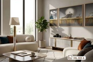Tranh hươu vàng nghệ thuật - Biểu tượng của sự thịnh vượng và vương giả 3XL 023 A m7 tranh huou vang nghe thuat ket hop noi that go cao cap sang trong xuongtranhcanvas