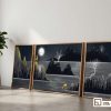 Tranh phong cảnh đêm vàng - Khoảng lặng huyền bí giữa thiên nhiên bao la 3XL 024 A m1 tranh phong canh dem vang bo 3 tac pham tua tuong phong khach xuongtranhcanvas