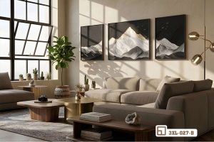 Tranh đỉnh núi mạ vàng - Biểu tượng uy quyền và thịnh vượng bền vững cho gia chủ 3XL 027 B m7 tranh dinh nui ma vang treo tuong phong khach lon xuongtranhcanvas