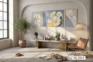 Tranh Hoa Trắng Tĩnh Vật - Chạm Nhẹ Cảm Xúc Tinh Tế 3XL 030 B m2 tranh hoa trang tinh vat ket hop khung vom hien dai sang trong dang cap xuongtranhcanvas