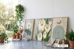 3XL 034 B m4 tranh hoa tulip trang ngoai troi khong gian san vuon xanh mat thoang dang xuongtranhcanvas
