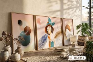 Tranh thiếu nữ nghệ thuật - Vẻ đẹp kiêu sa và cảm xúc đong đầy 3XL 037 A m4 bo tranh thieu nu nghe thuat goc binh hoa gom moc mac tinh te xuongtranhcanvas