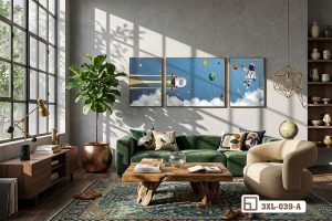 Tranh phi hành gia vũ trụ - Khơi nguồn cảm hứng bay bổng và kỳ thú 3XL 039 A m2 tranh phi hanh gia vu tru treo phong khach sang trong xuongtranhcanvas