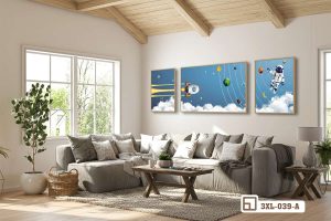 Tranh phi hành gia vũ trụ - Khơi nguồn cảm hứng bay bổng và kỳ thú 3XL 039 A m3 bo tranh phi hanh gia vu tru nghe thuat cao cap xuongtranhcanvas