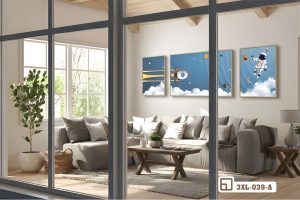 Tranh phi hành gia vũ trụ - Khơi nguồn cảm hứng bay bổng và kỳ thú 3XL 039 A m7 tranh phi hanh gia vu tru qua khung cua kinh xuongtranhcanvas
