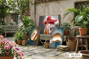 Tranh thiếu nữ váy đỏ - Biểu tượng quyến rũ đầy kiêu hãnh và lãng mạn 3XL 043 A m4 tranh thieu nu vay do toi gian trung bay khong gian mo ngoai troi cuc thoang xuongtranhcanvas