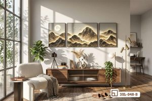 3XL 048 B m3 mau tranh phong canh nui non ket hop ke tivi go sang trong hien dai xuongtranhcanvas