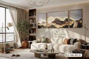 Tranh phong cảnh núi non - Tuyệt tác ánh kim tôn vinh không gian sống thời thượng 3XL 051 B m2 bo tranh phong canh nui non anh vang sang trong cho nha dep xuongtranhcanvas