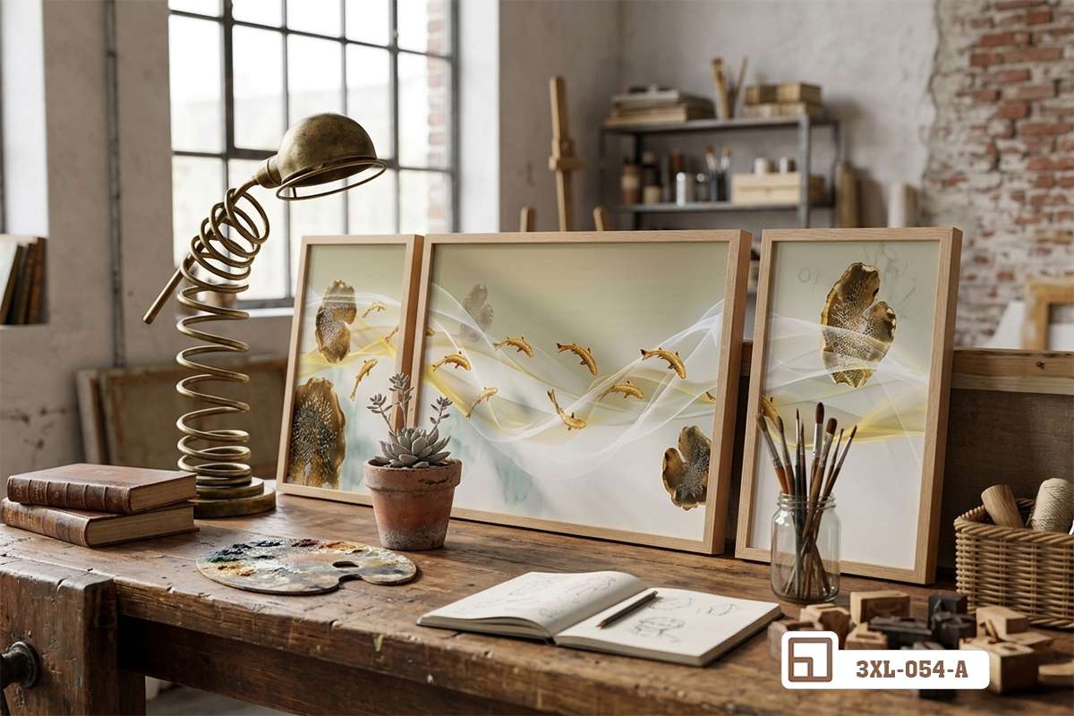tranh dòng suối cá bộ khung canvas ghép ba kích thước lớn góc nhìn nghiêng nghệ thuật Bộ ba tranh dòng suối cá nghệ thuật kích thước lớn đặt trên bàn làm việc hướng nhìn nghiêng sang trọng và đầy cảm hứng sáng tạo