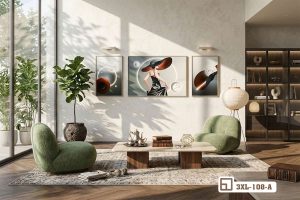 Tranh thiếu nữ đội mũ - Nét đẹp kiêu kỳ tôn vinh nghệ thuật đương đại đỉnh cao 3XL 108 A m2 bo tranh thieu nu doi mu nghe thuat doc dao khong gian mo xuongtranhcanvas