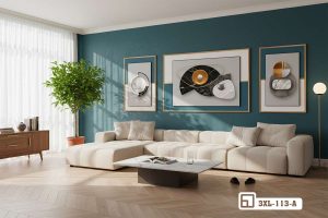 Tranh hình học trừu tượng - Dấu ấn kiến trúc thời thượng định hình phong cách sống 3XL 113 A m3 tranh hinh hoc truu tuong ket hop tuong xanh khong gian mo xuongtranhcanvas