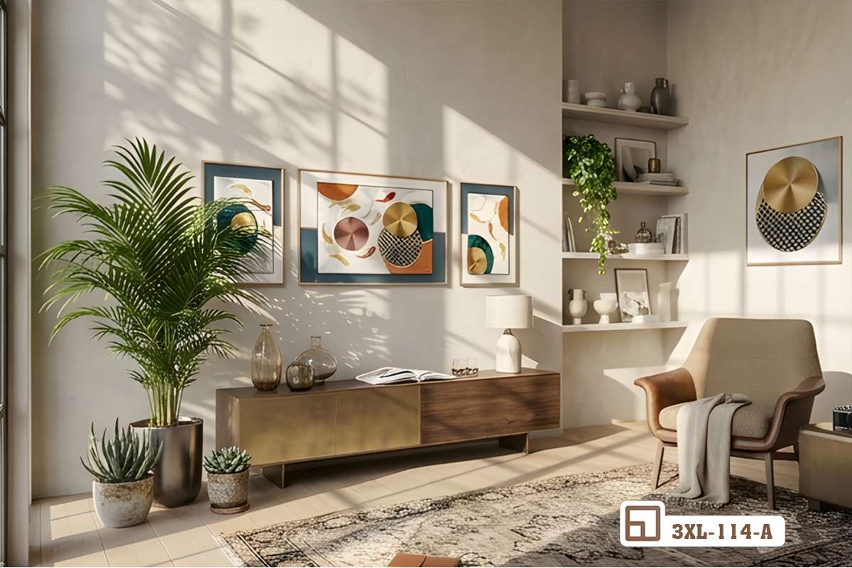 tranh cá chép tài lộc treo trang trí mảng tường phẳng cạnh góc đọc sách có ghế sofa đơn Góc phòng khách với bộ tranh cá chép tài lộc treo tường sang trọng kết hợp ghế sofa thư giãn êm ái
