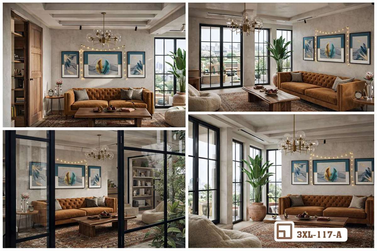 tổng hợp các góc phối cảnh treo tranh lông vũ trong nhà Collage các góc nhìn trang trí tranh lông vũ sang trọng nội thất