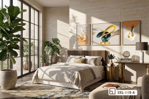 Tranh treo tường hình khối trừu tượng - Lối kiến tạo không gian sống 3XL 119 A m3 tranh hinh khoi truu tuong ket hop phong ngu sang trong xuongtranhcanvas