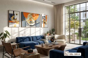 Tranh treo tường quạt vàng phong thủy - Khai mở tài lộc gia môn 3XL 120 A m8 tranh quat vang phong thuy cao cap cho phong khach xuongtranhcanvas
