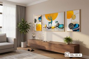 Tranh treo tường hươu vàng nghệ thuật - Biểu tượng bình an quý phái 3XL 121 A m8 tranh treo tuong huou vang nghe thuat phoi noi that go xuongtranhcanvas